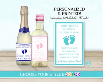 Baby Shower Favor Mini Wine Bottle Label | Custom Hostess Gift, Personalized Gender Neutral Sticker for Cute Thank You Present Idea