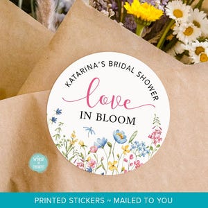 Love In Bloom Bridal Shower Favor Stickers | Round Thank You Favor Label, Wildflower Wedding Shower Favor WT001