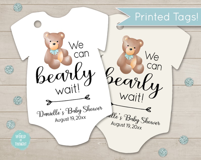 Personalized We Can Bearly Wait Theme Baby Shower Tags Blue