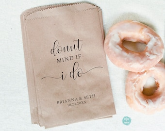 Wedding Shower Favor Bag - Custom Personalized Thank You Bags - Paper Donut Mind If I Do Treat Bags for Wedding or Bridal Shower