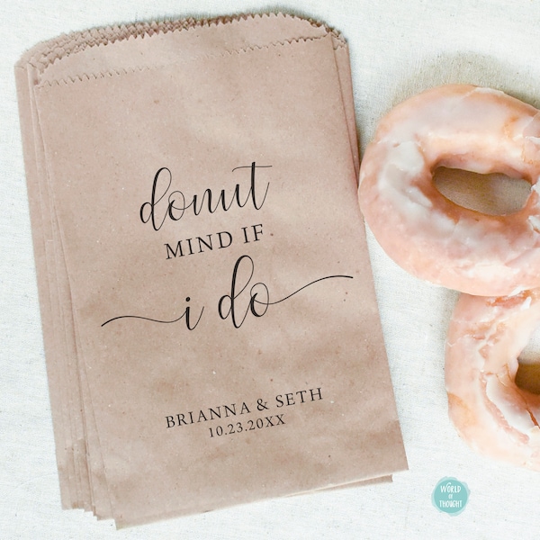 Wedding Shower Favor Bag - Custom Personalized Thank You Bags - Paper Donut Mind If I Do Treat Bags for Wedding or Bridal Shower