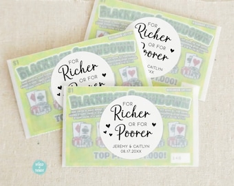 For Richer Or For Poorer Lotto Favor Stickers, Wedding Lotto Ticket Favor Stickers, Wedding Favors, Bridal Shower Favors