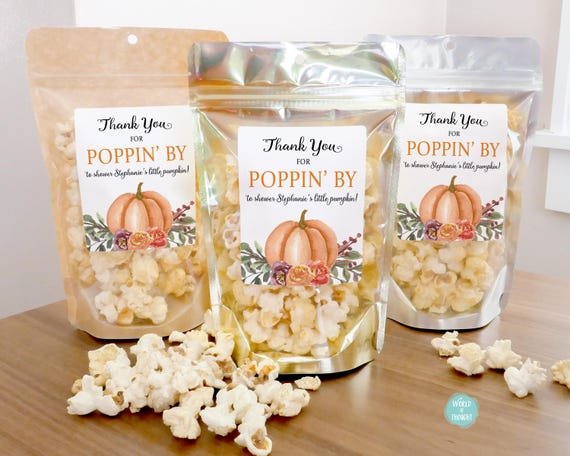 Baby Shower Favor Bags With Stickers, Baby Sprinkle Treat Bags, Little Pumpkin Favors, Stand Up Pouches, Thanks for Popping By