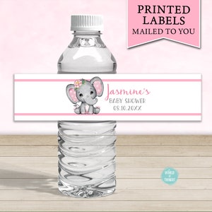 PRINTED Elephant Girl Flower Theme Baby Shower Water Bottle Label Wrap Personalized Water Bottle Labels WT002P image 1