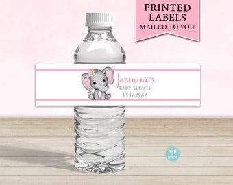 PRINTED Elephant Girl Flower Theme Baby Shower Water Bottle Label Wrap - Personalized Water Bottle Labels WT002P