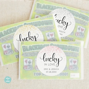 Lucky In Love Favor Stickers, Wedding Lotto Ticket Favor Stickers, Wedding Favors, Bridal Shower Favors