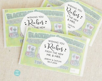 Lotto Wedding Favor Stickers, Wedding Lotto Ticket Favor Stickers, Wishing You Riches From the New Mr. and Mrs., Bridal Shower Favors