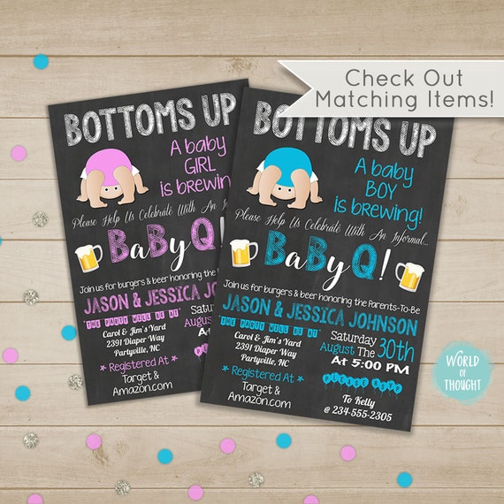 Bottoms Up Baby Shower Baby Q Babyque BBQ Invitation Etsy