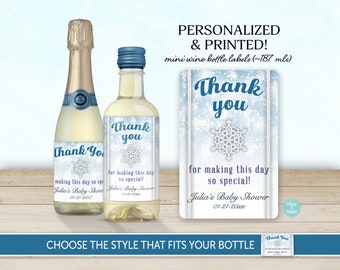 Baby It's Cold Shower Mini Wine Bottle Label - Party Favor with Winter Snowflake theme, Personalized Sticker Hostess Gift, Present idea 0005