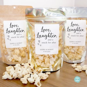 Wedding Favor Bags With Stickers, Wedding Treat Bags, Love Laughter and a Snack for After Favors, Stand Up Pouches, Bridal Shower Favors