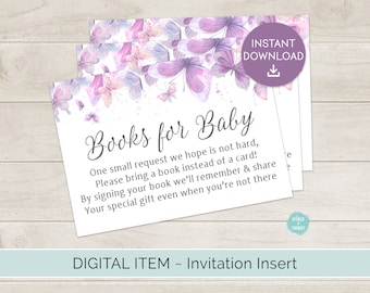 DIGITAL Butterfly Insert for Baby Shower Invitations - Baby's First Library, Please Bring A Book Card Printable Instant Download  WT004