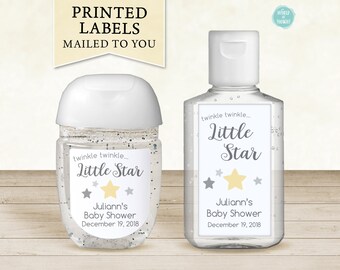 Twinkle Twinkle Little Star Baby Shower Favor Labels, Custom Personalized Baby Shower Hand Sanitizer Favor Stickers