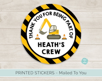 Construction Bulldozer Party Favor Stickers, Round Circle Birthday Party Favor Bag Labels