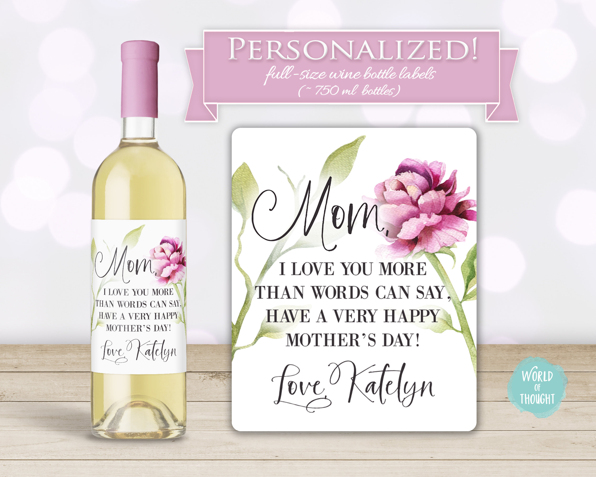 Happy Mother's Day Personalized Wine Bottle Label Custom Etsy