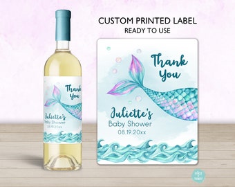 PRINTED Mermaid Tail Wine Bottle Label, Custom Personalized Baby Shower Favor | Under the Sea Baby Sprinkle Table Decor