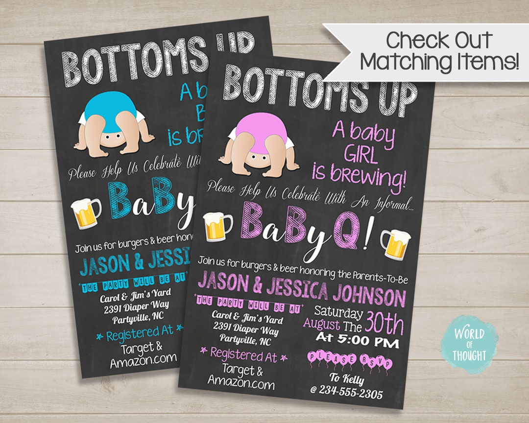 Bottoms up Baby Shower Invitation Baby Q Babyque BBQ Etsy