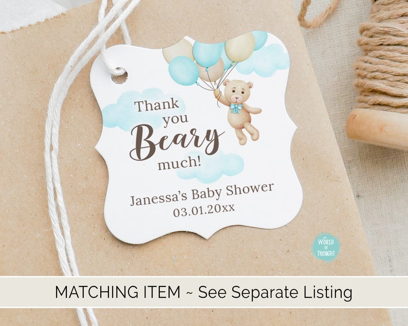 Teddy Bear Baby Shower Favor Stickers, Custom Personalized Round Circle Baby Shower Favor Labels Teddy Bear with Balloons Baby Sprinkle image 8