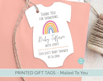 Personalized Rainbow Theme Baby Shower Tags | Custom Finished One Piece Cardstock Party Favor Gift Hang Tags