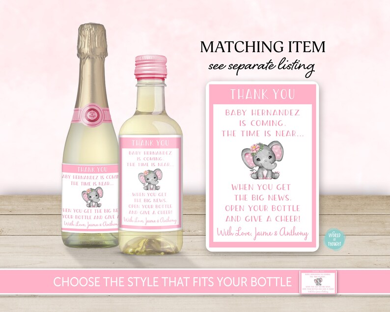 Baby Elephant Baby Shower Favor Labels, Custom Personalized Baby Shower Hand Sanitizer Favor Stickers Pink Flower Baby Girl Shower WT002P image 8