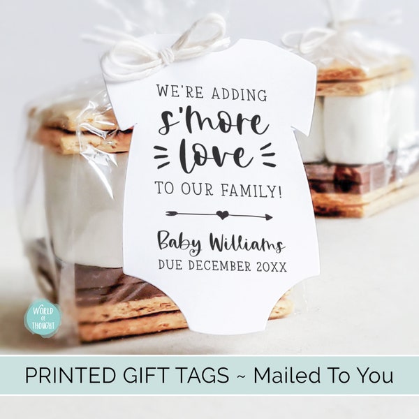 S'more Love Baby Shower Favor Tags | We're Adding S'more Love To Our Family Custom Personalized One Piece Cardstock Party Favor Gift Tags