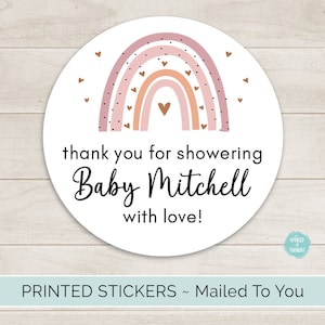 Baby Shower Favor Stickers, Boho Rainbow Personalized Round Circle Favor Labels | Baby Sprinkle Thank You Sticker