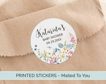 Wildflower Baby Shower Favor Sticker, Personalized Baby In Bloom Favor Bag Labels 101B