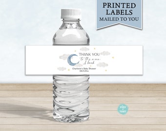 PRINTED Moon & Stars Baby Shower Water Bottle Wrap - Water Bottle Label Twinkle Twinkle Little Star Baby Shower Baby Sprinkle Favor  WT003