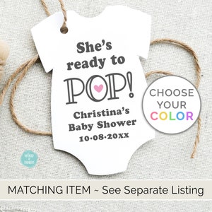 PRINTED She's Ready to Pop Round Circle Stickers She's Going to Pop Baby Shower Gift Bag Favor Bag Popcorn Stickers image 4