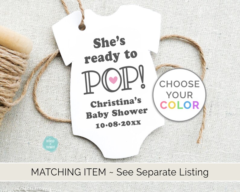 PRINTED She's Ready to Pop Round Circle Stickers She's Going to Pop Baby Shower Gift Bag Favor Bag Popcorn Stickers image 4