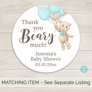 PRINTED Bear Balloon Baby Shower Party Favor Mini Wine Bottle Label We Can Bearly Wait Custom Hostess Gift, Personalized Wine Sticker image 5
