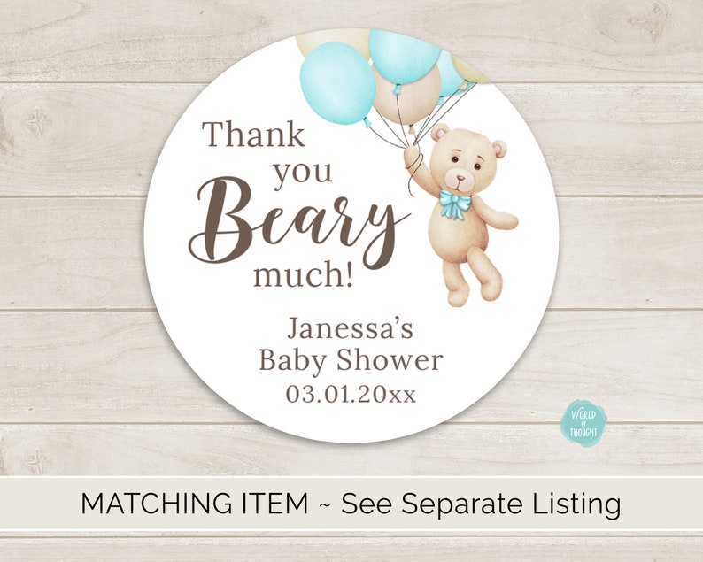 PRINTED Bear Balloon Baby Shower Party Favor Mini Wine Bottle Label We Can Bearly Wait Custom Hostess Gift, Personalized Wine Sticker image 5