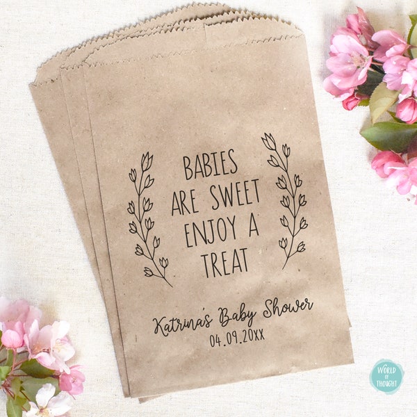 Baby Shower Favor Bag - Custom Personalized Babies Are Sweet Enjoy a Treat Bag - Paper Cookie Candy Bar Treat Bags for Baby Sprinkle