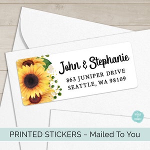 PRINTED Return Address Labels | Custom Personalized Stickers Printed and Shipped | Sunflower Adhesive Labels