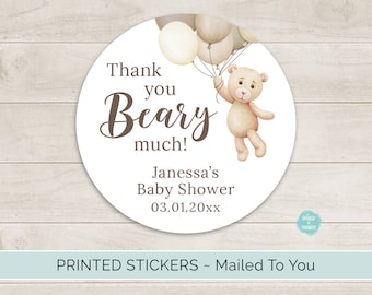 Teddy Bear Baby Shower Favor Stickers, Teddy Bear with Balloons