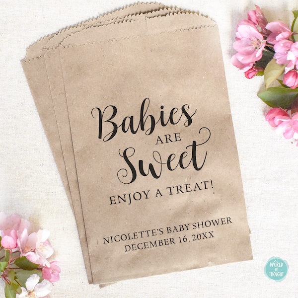 Baby Shower Favor Bags - Babies Are Sweet Enjoy A Treat Paper Cookie Candy Bar Treat Bags for Baby Boy Baby Girl Baby Shower Baby Sprinkle