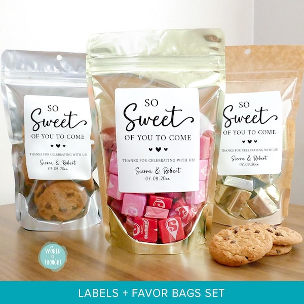 Wedding Favor Bags With Stickers, Wedding Treat Bags, So Sweet of You to Come Favors, Stand Up Pouches, Bridal Shower Favors