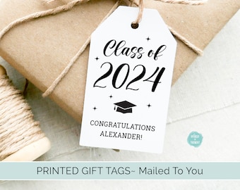 Personalized Graduation Gift Tags | Class of 2024 Custom Finished Cardstock Party Favor Gift Hang Tags