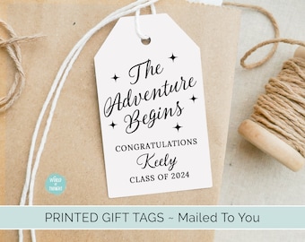 Personalized Graduation Gift Tags | The Adventure Begins Custom Finished Cardstock Party Favor Gift Hang Tags