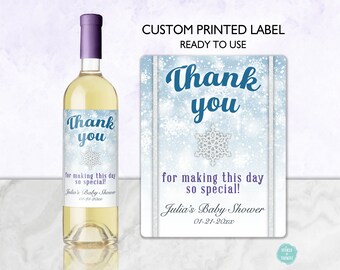 Baby It's Cold Shower Wine Bottle Label - Hostess Gift or Party Favor with Winter Snowflake theme, Personalized Sticker Present idea 0005