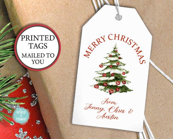 Watercolor Christmas Tree Gift Tag, Christmas Gift Tag, Holiday