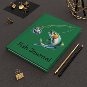 Hardcover Fish Journal, Matte Cover Notebook, Fishing Themed Writing Journal