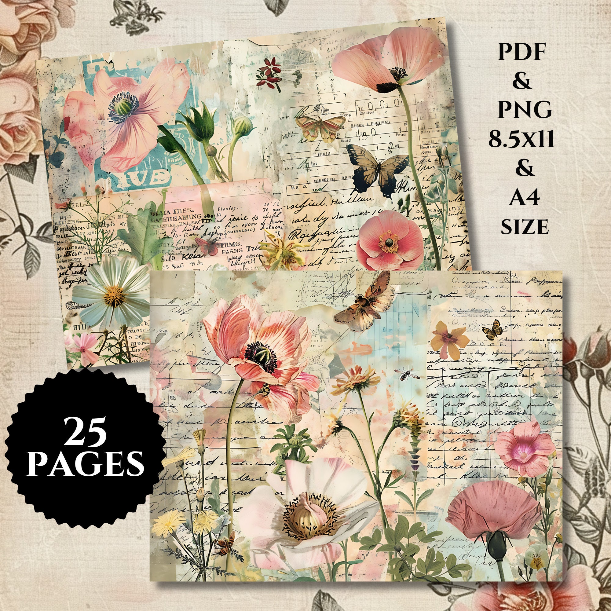 Printable Watercolor Wildflower Junk Journal Pages Flower Junk Journal ...