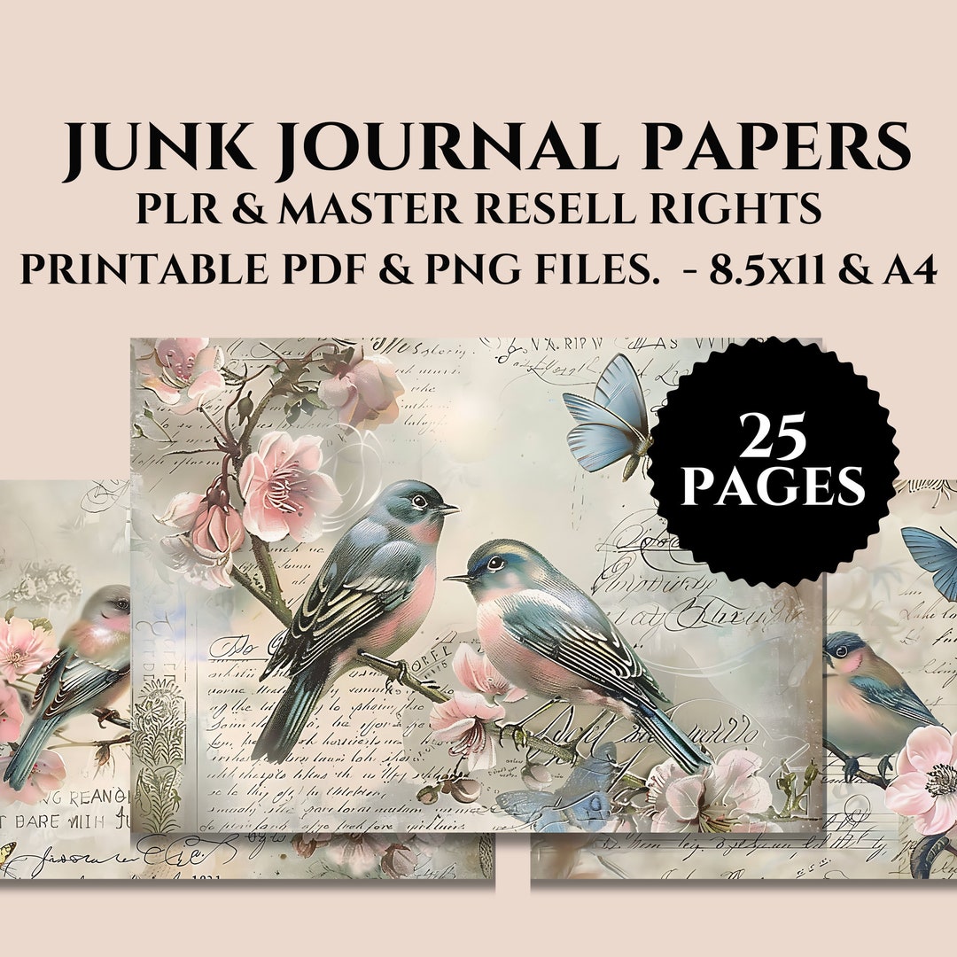 Vintage Birds Printable Watercolor Wildflower Junk Journal Pages Flower ...