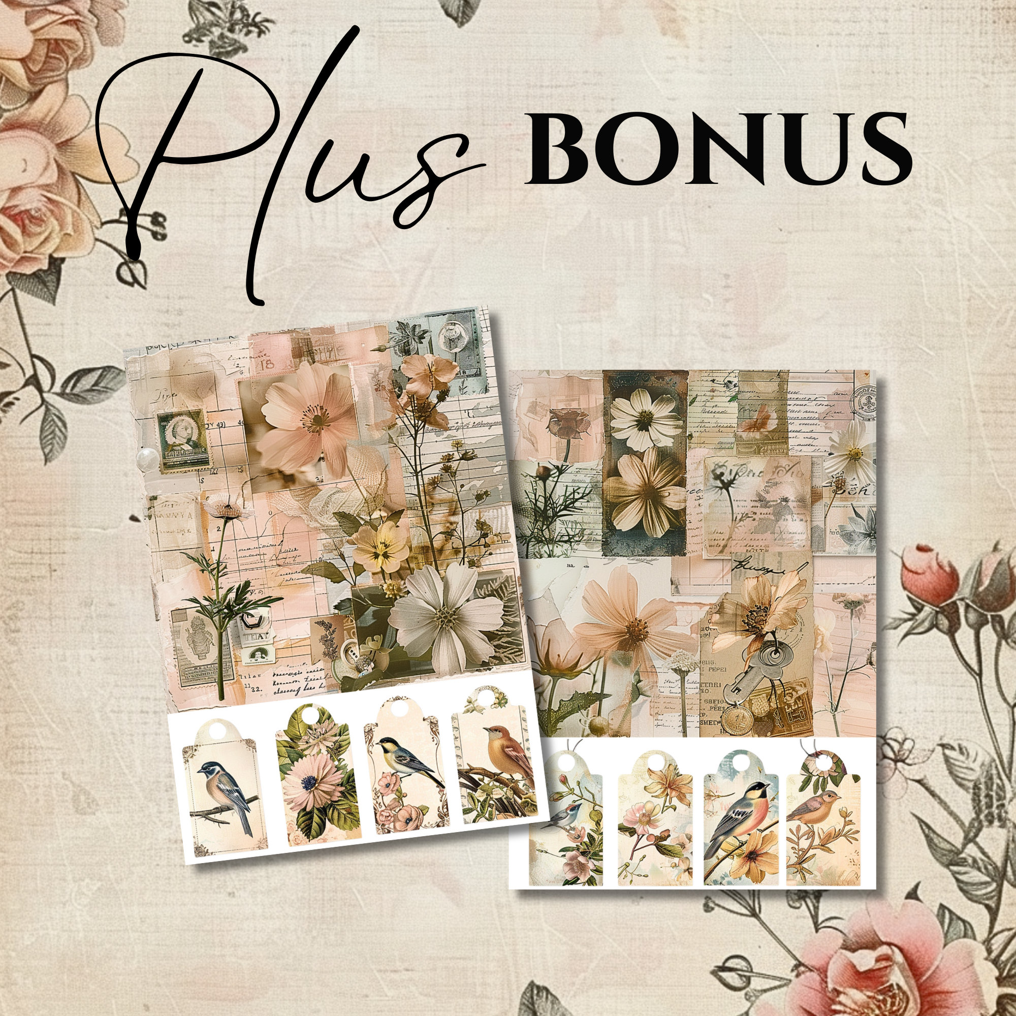 Vintage Birds Printable Watercolor Wildflower Junk Journal Pages Flower ...