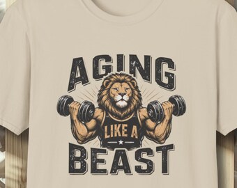 Camiseta "Envejecer bien y en forma con el león", regalo del Día del Padre para papá y abuelo, camiseta para amantes del gimnasio, frase motivadora.