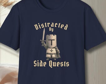 Camiseta de caballero medieval para nerds con temática de productividad, divertida camiseta para jugadores de juegos de rol con misiones secundarias, regalo para quienes sufren de estrés laboral.
