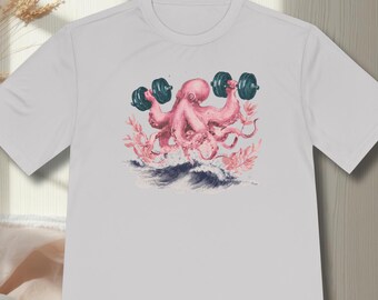 Octopus Gym Weightlifting Shirt, Ocean Workout Tee, Nautical Fitness Beach Lover Gift, Japanese Style Design