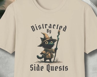 Nerdy Cat Wizard Productivity Tee, Gamer Side Quests Shirt, Funny Office Humor Gift, Pet Owner Clothes