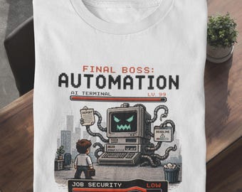 Retro Video Game Boss Fight Shirt, Anti Ai Data Centers Protest Tee, Nerdy Gamer Humor Gift
