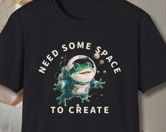 Creative Designer and Writer Shirt, Frog Astronaut Space Nerd Tee, Artist Gift, Remote Work Productivity